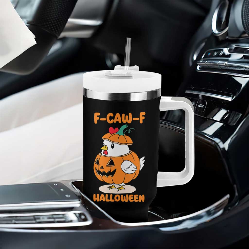F Caw F Chicken Cute Halloween Costume Tumbler With Handle Funny Jack O LAttern Poultry Meme Fall Vibes - Wonder Print Shop