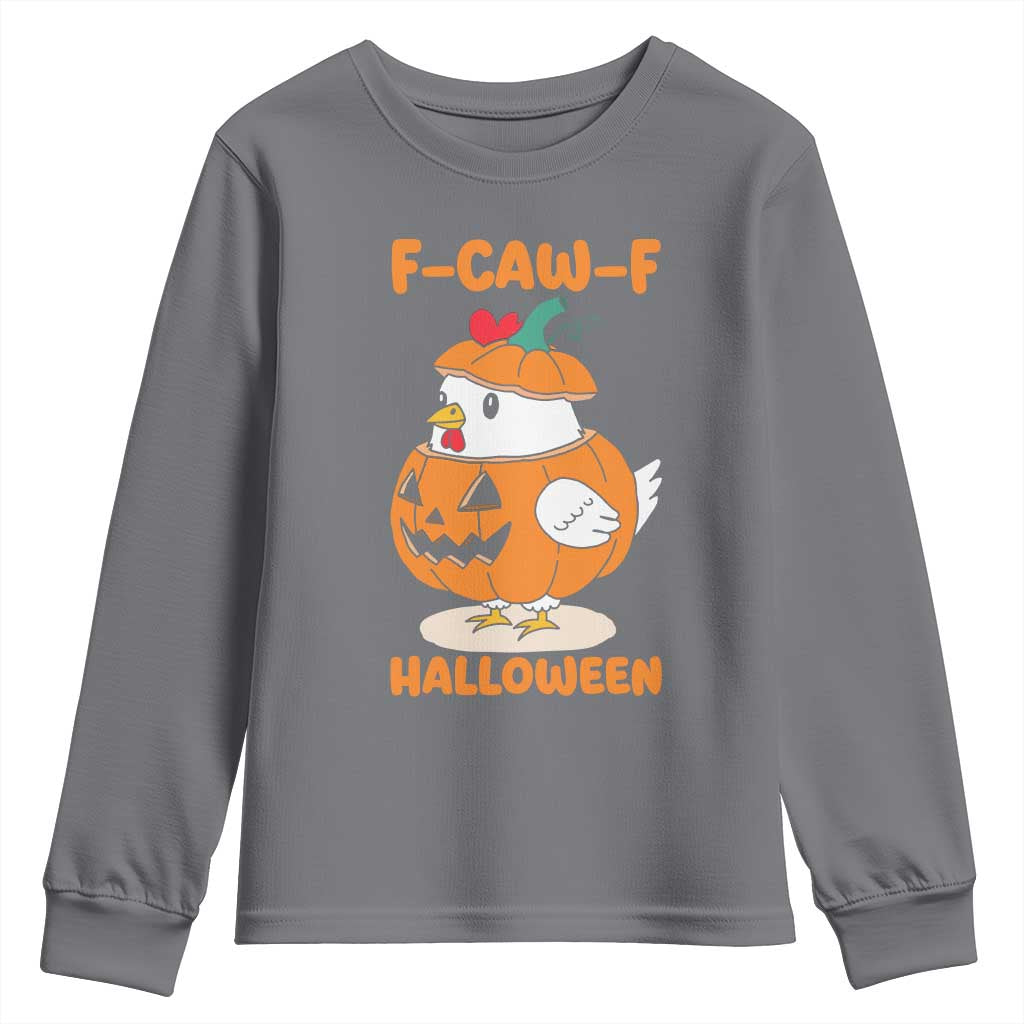F Caw F Chicken Cute Halloween Costume Youth Sweatshirt Funny Jack O LAttern Poultry Meme Fall Vibes - Wonder Print Shop