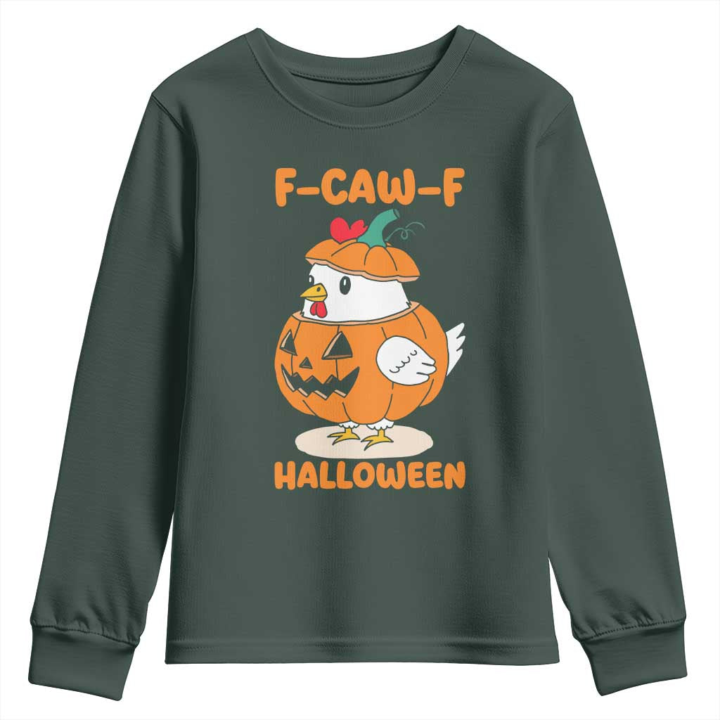 F Caw F Chicken Cute Halloween Costume Youth Sweatshirt Funny Jack O LAttern Poultry Meme Fall Vibes - Wonder Print Shop
