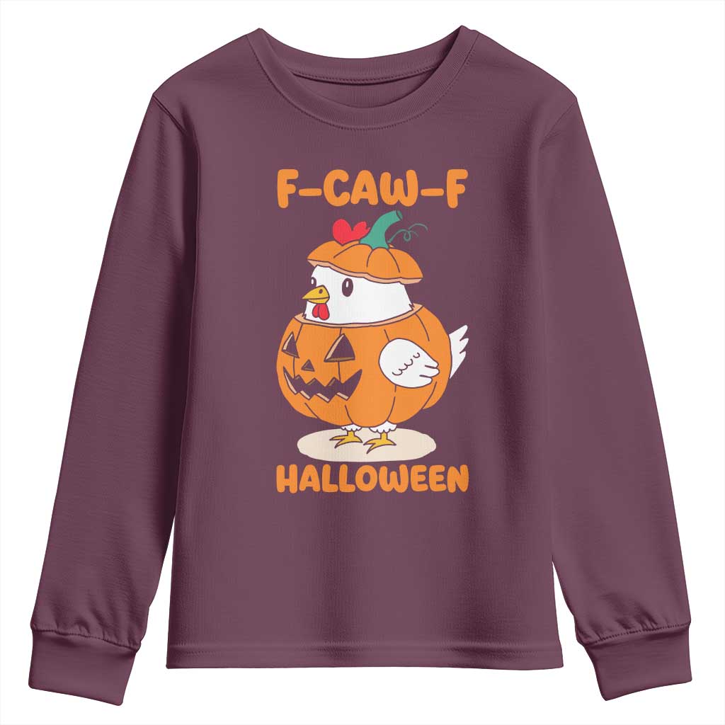 F Caw F Chicken Cute Halloween Costume Youth Sweatshirt Funny Jack O LAttern Poultry Meme Fall Vibes - Wonder Print Shop