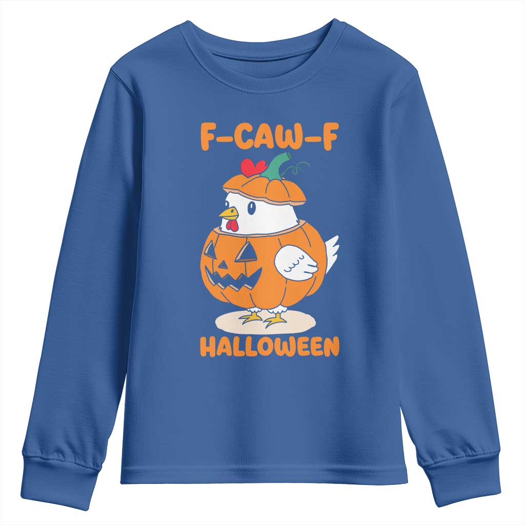 F Caw F Chicken Cute Halloween Costume Youth Sweatshirt Funny Jack O LAttern Poultry Meme Fall Vibes - Wonder Print Shop