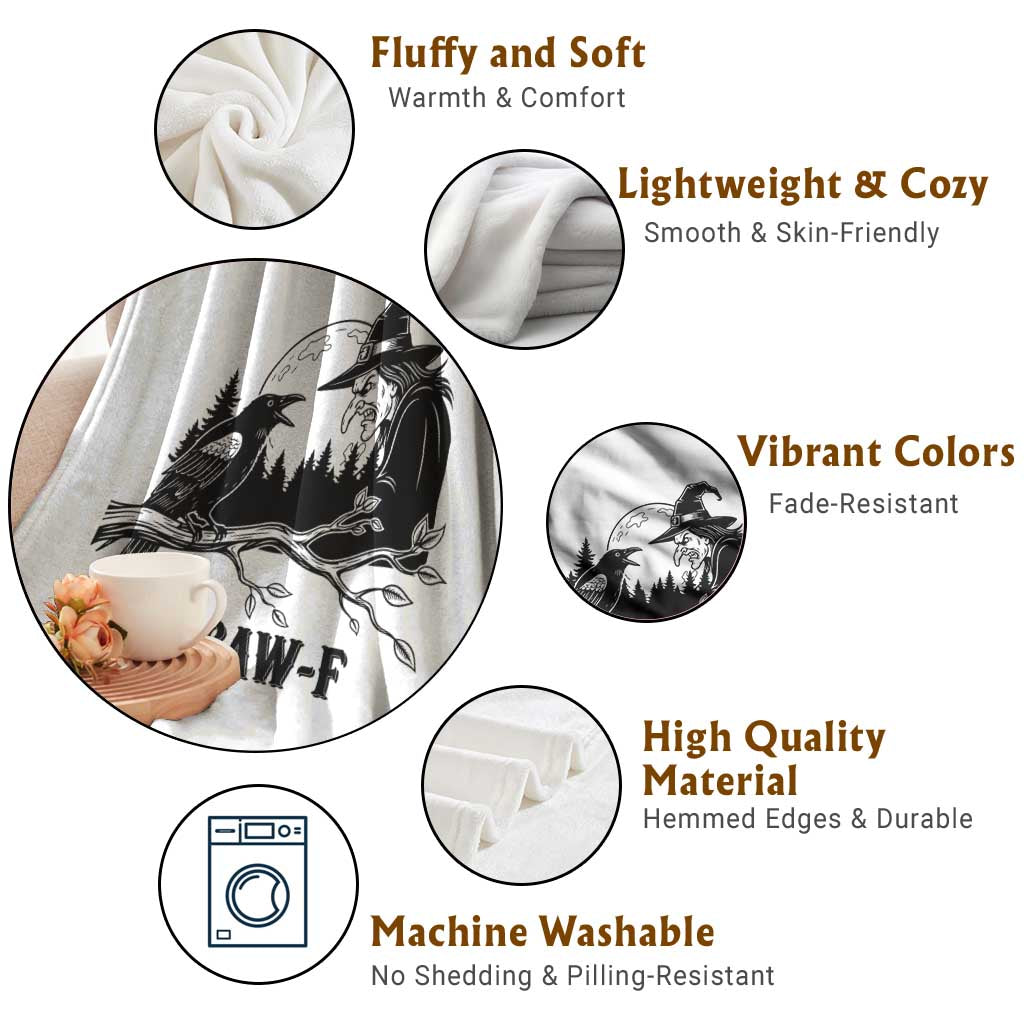 F Caw F Gothic Raven and Witch Throw Blanket Funny Halloween Spooky October Vibes - Wonder Print Shop