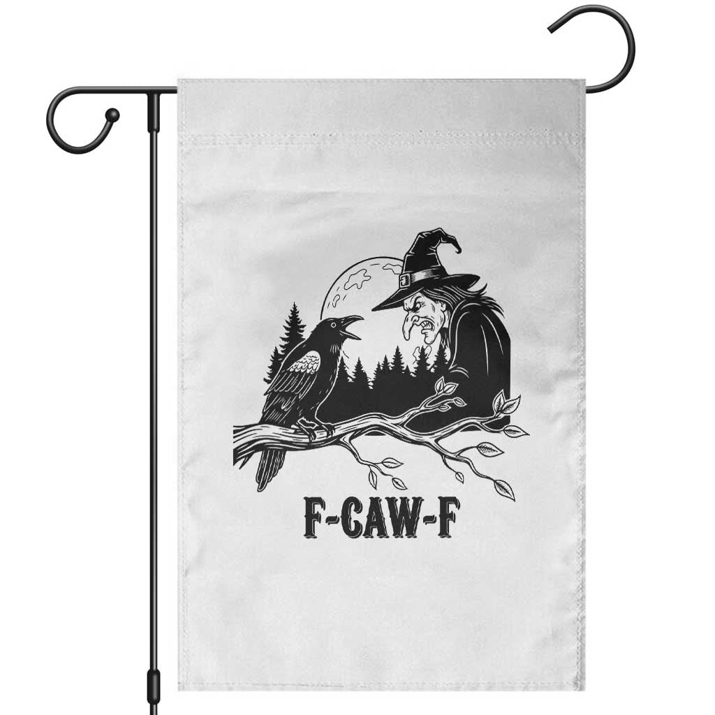 F Caw F Gothic Raven and Witch Garden Flag Funny Halloween Spooky October Vibes - Wonder Print Shop