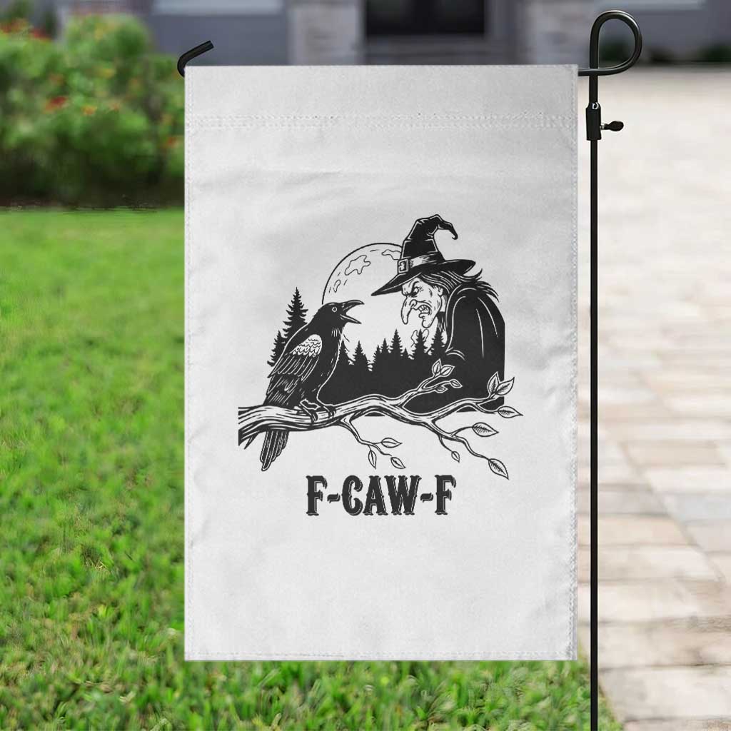 F Caw F Gothic Raven and Witch Garden Flag Funny Halloween Spooky October Vibes - Wonder Print Shop