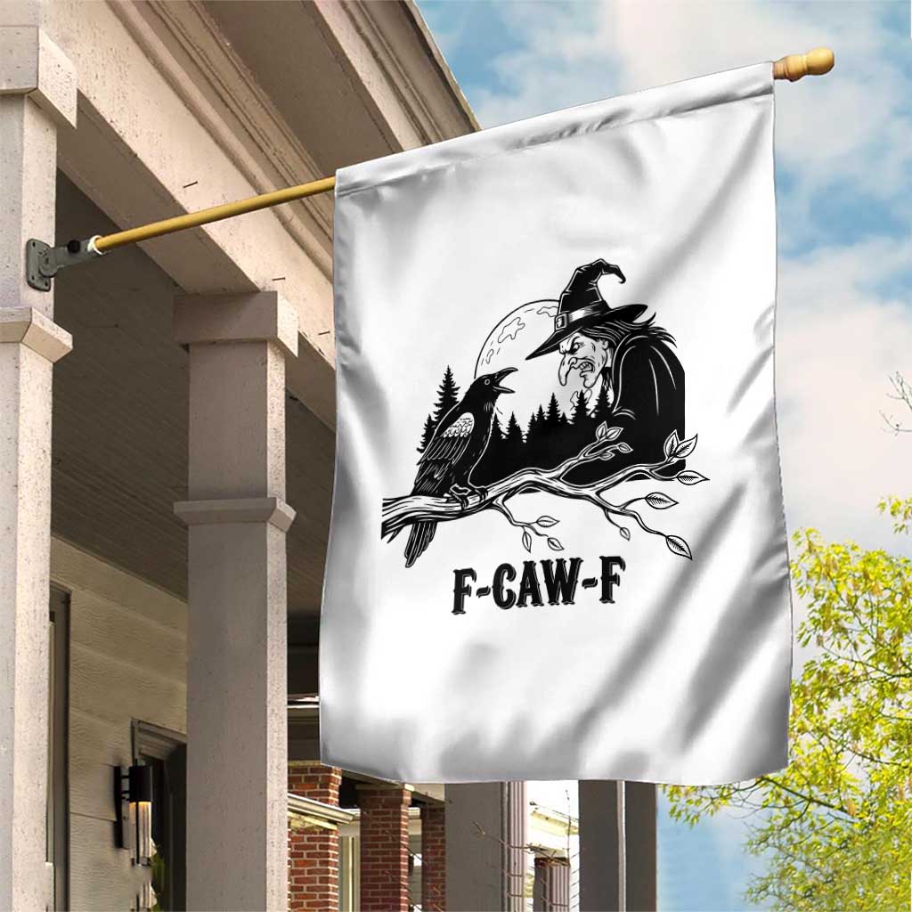 F Caw F Gothic Raven and Witch Garden Flag Funny Halloween Spooky October Vibes - Wonder Print Shop