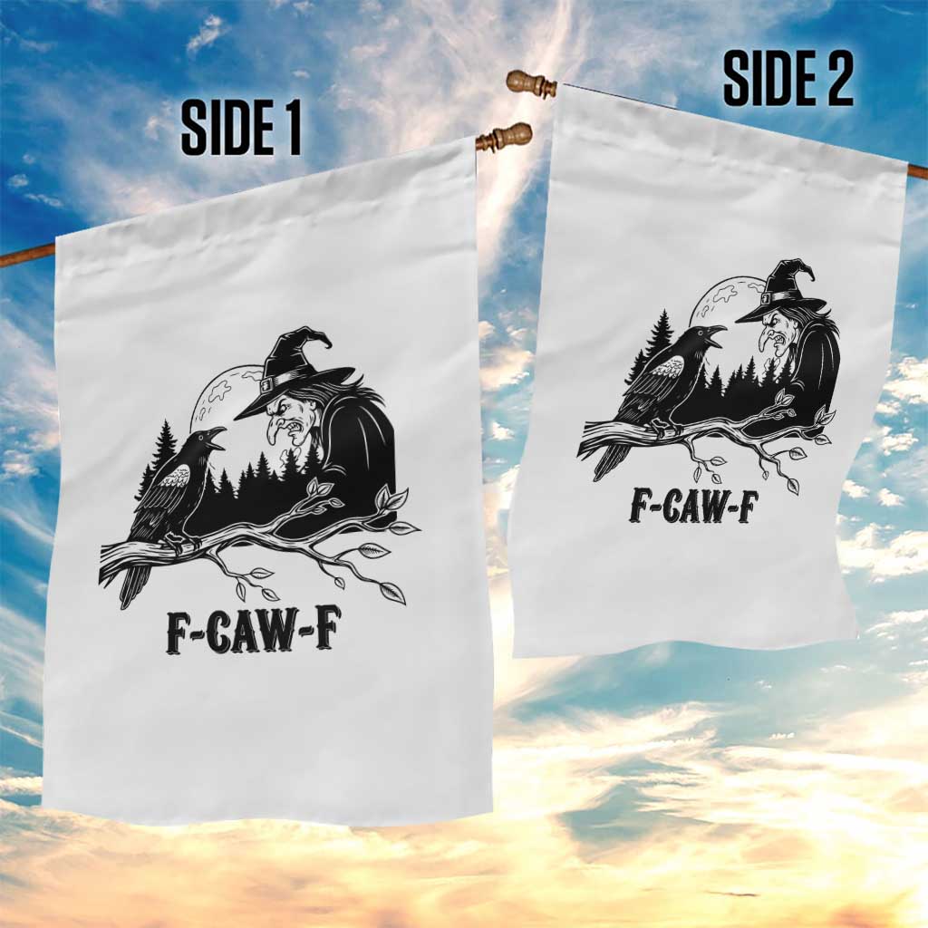 F Caw F Gothic Raven and Witch Garden Flag Funny Halloween Spooky October Vibes - Wonder Print Shop