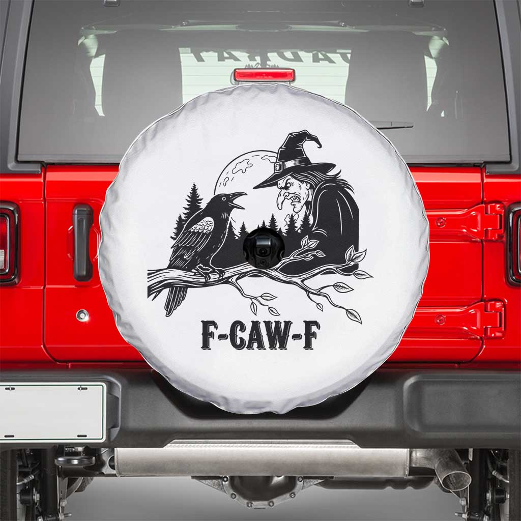 F Caw F Gothic Raven and Witch Spare Tire Cover Funny Halloween Spooky October Vibes - Wonder Print Shop
