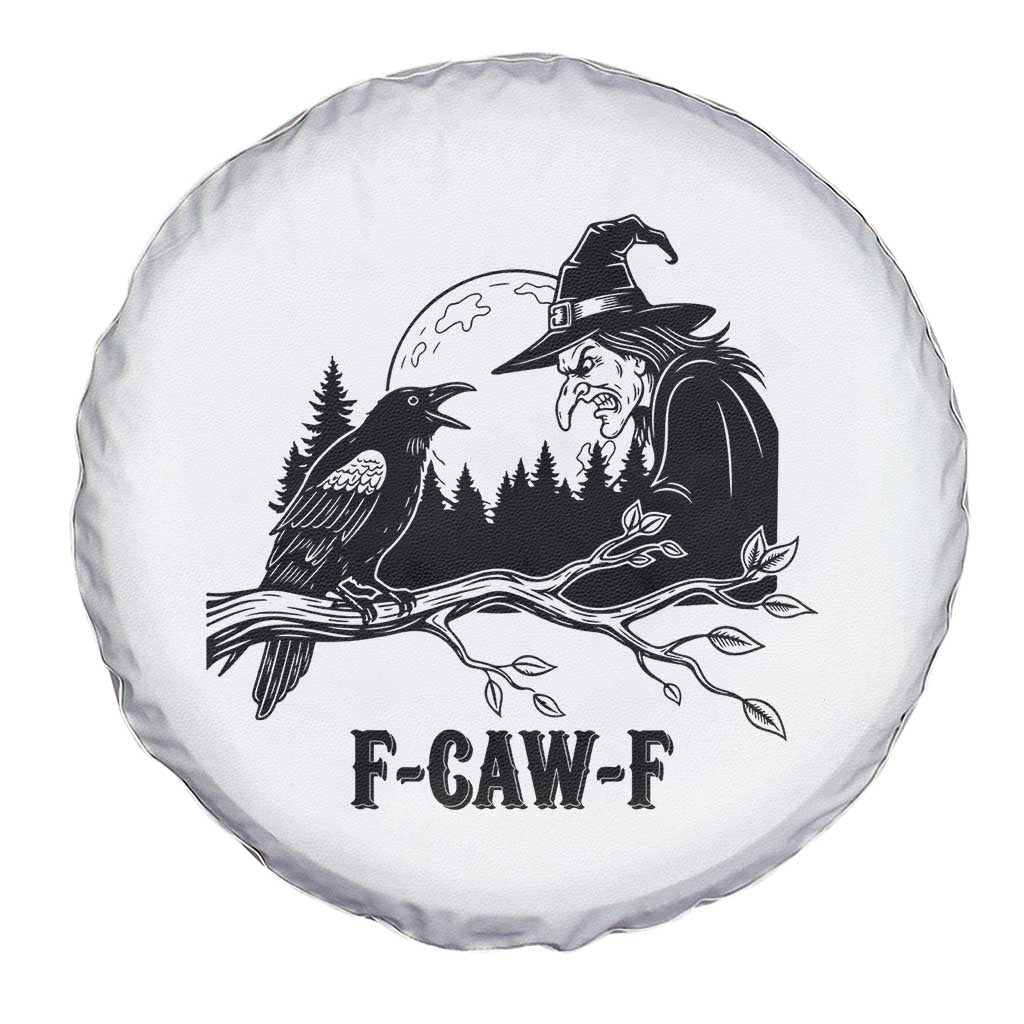 F Caw F Gothic Raven and Witch Spare Tire Cover Funny Halloween Spooky October Vibes - Wonder Print Shop