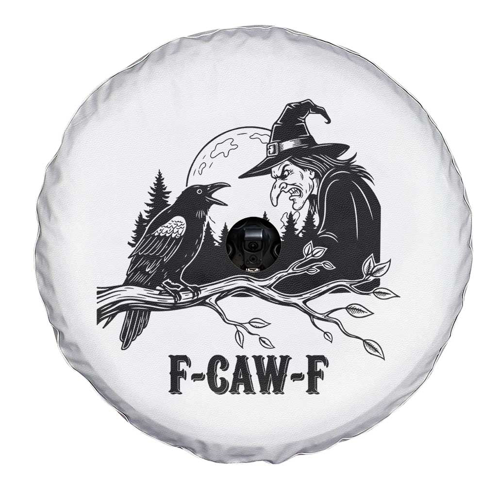 F Caw F Gothic Raven and Witch Spare Tire Cover Funny Halloween Spooky October Vibes - Wonder Print Shop
