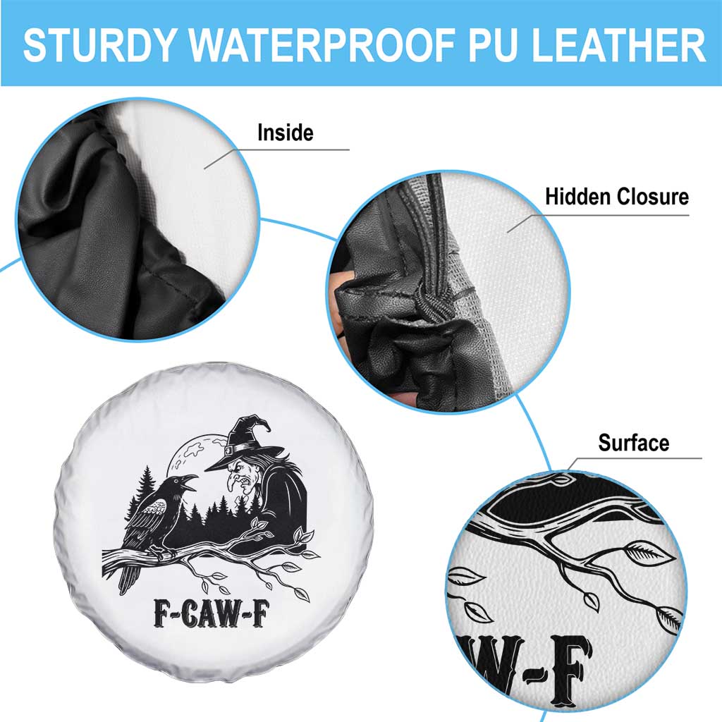 F Caw F Gothic Raven and Witch Spare Tire Cover Funny Halloween Spooky October Vibes - Wonder Print Shop