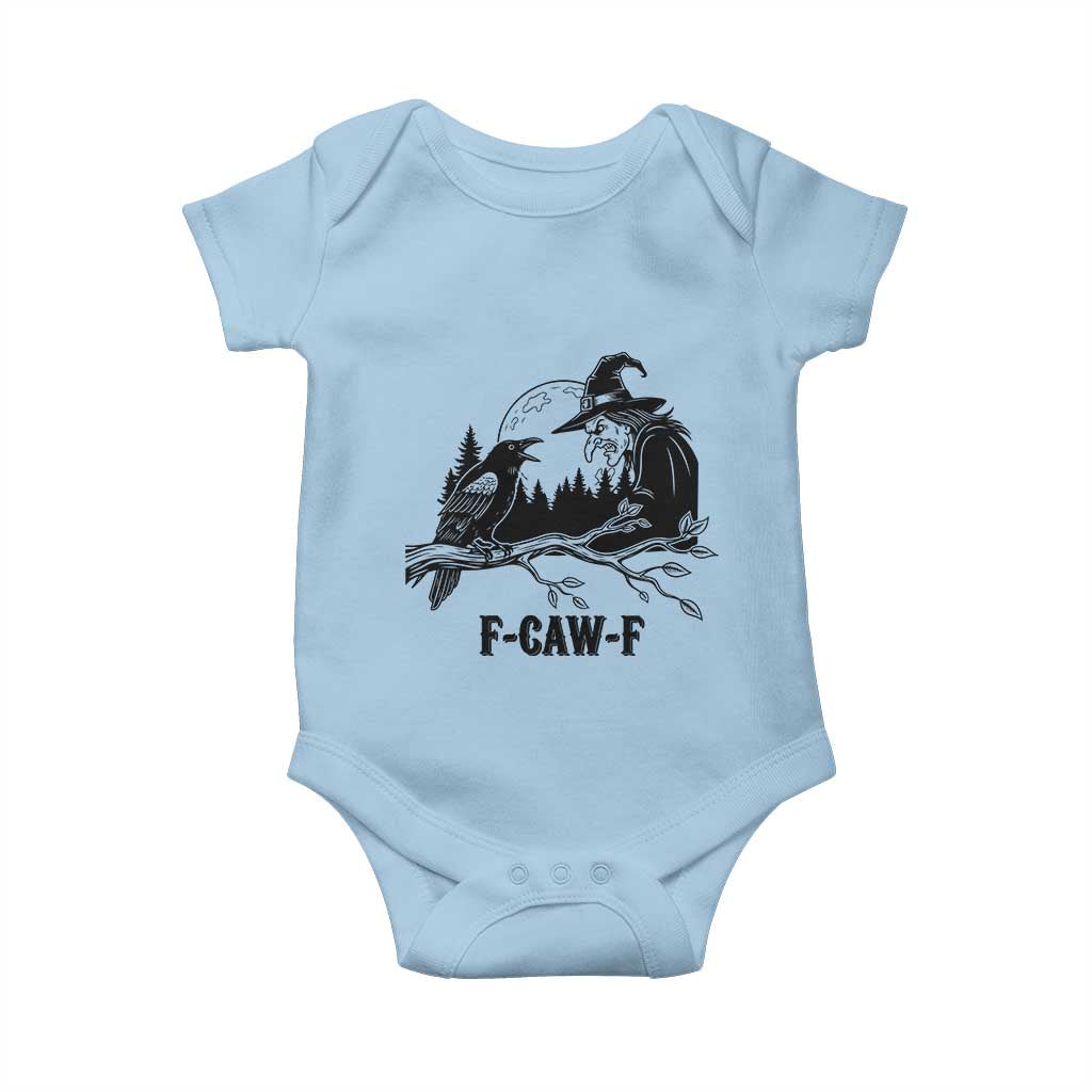 F Caw F Gothic Raven and Witch Baby Onesie Funny Halloween Spooky October Vibes - Wonder Print Shop