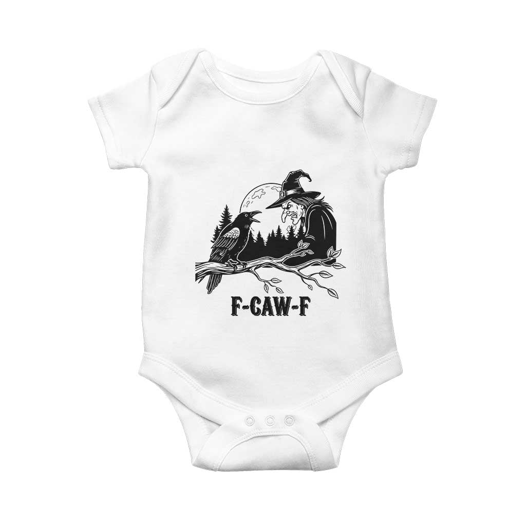F Caw F Gothic Raven and Witch Baby Onesie Funny Halloween Spooky October Vibes - Wonder Print Shop