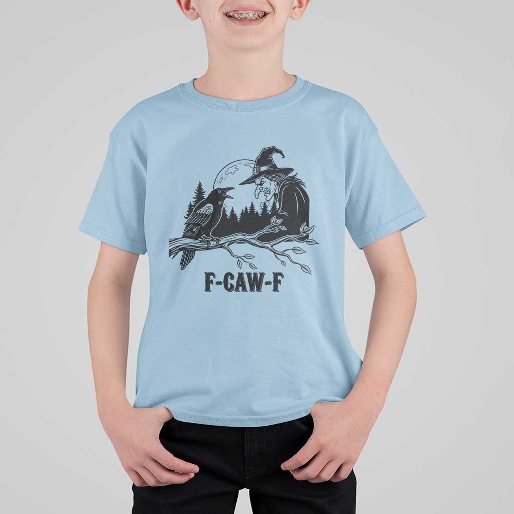 F Caw F Gothic Raven and Witch T Shirt For Kid Funny Halloween Spooky October Vibes - Wonder Print Shop
