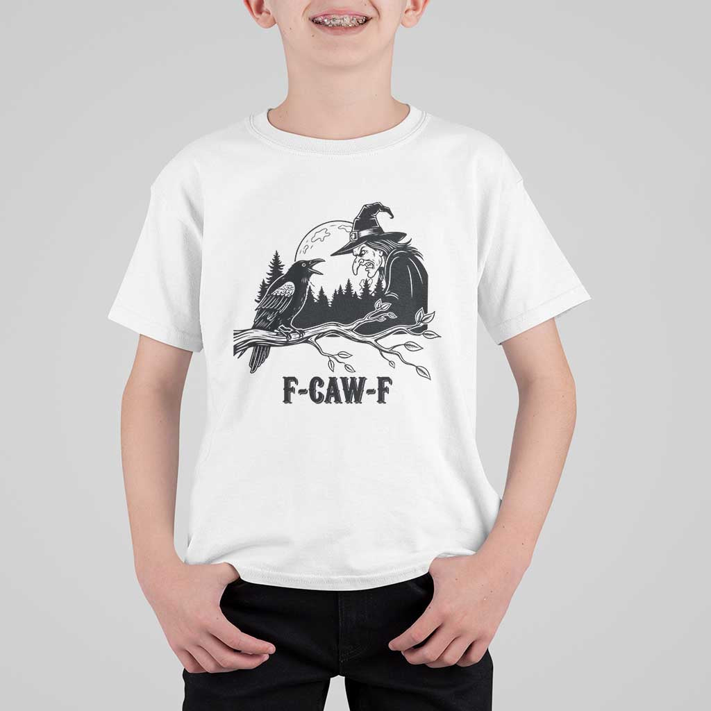 F Caw F Gothic Raven and Witch T Shirt For Kid Funny Halloween Spooky October Vibes - Wonder Print Shop