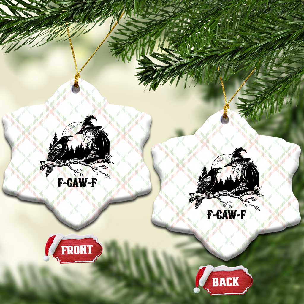 F Caw F Gothic Raven and Witch Ceramic Ornament Funny Halloween Spooky October Vibes - Wonder Print Shop