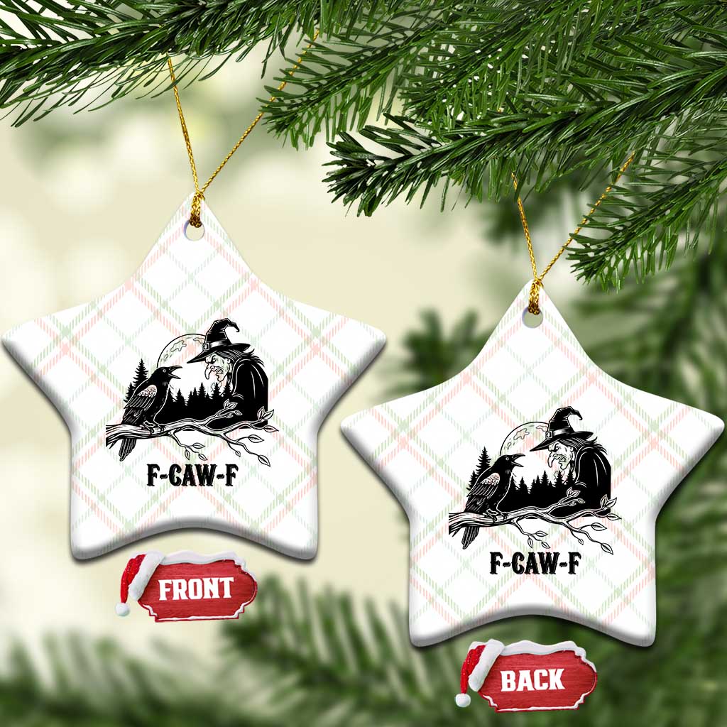 F Caw F Gothic Raven and Witch Ceramic Ornament Funny Halloween Spooky October Vibes - Wonder Print Shop