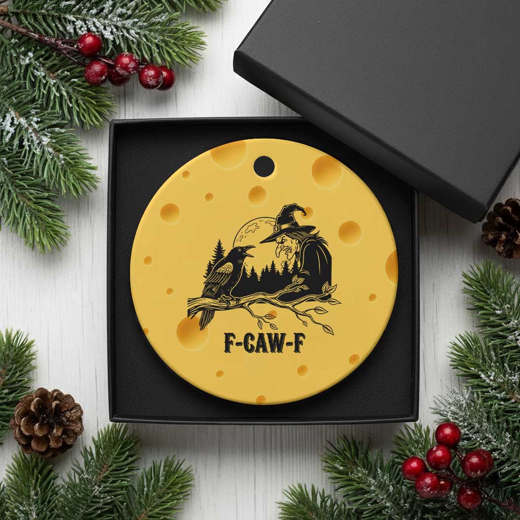 F Caw F Gothic Raven and Witch Ceramic Ornament Funny Halloween Spooky October Vibes - Wonder Print Shop