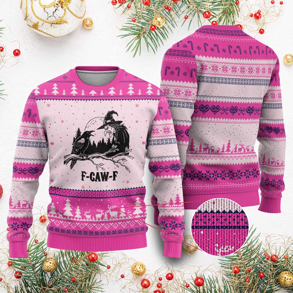 F Caw F Gothic Raven and Witch Ugly Christmas Sweater Funny Halloween Spooky October Vibes - Wonder Print Shop