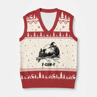 F Caw F Gothic Raven and Witch V-Neck Knit Sweater Vest Funny Halloween Spooky October Vibes - Wonder Print Shop