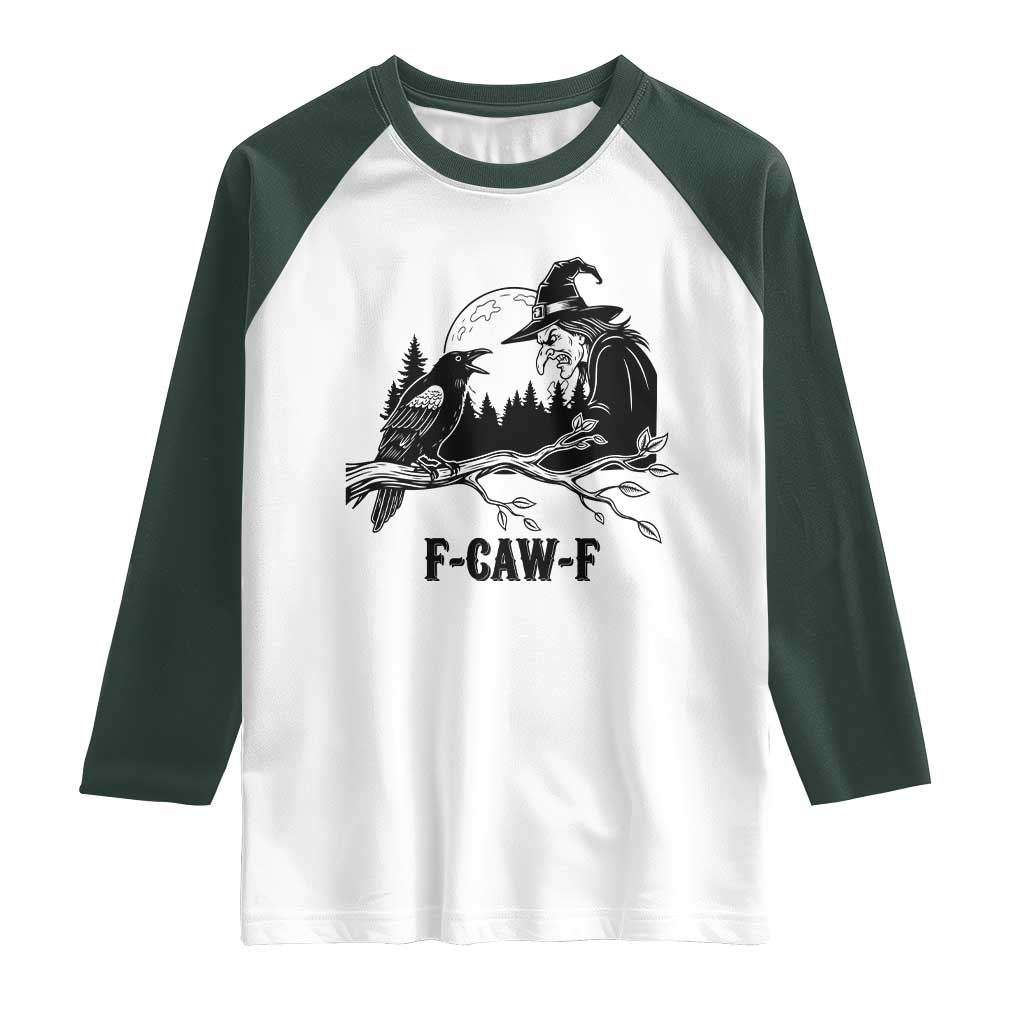 F Caw F Gothic Raven and Witch Raglan Shirt Funny Halloween Spooky October Vibes - Wonder Print Shop