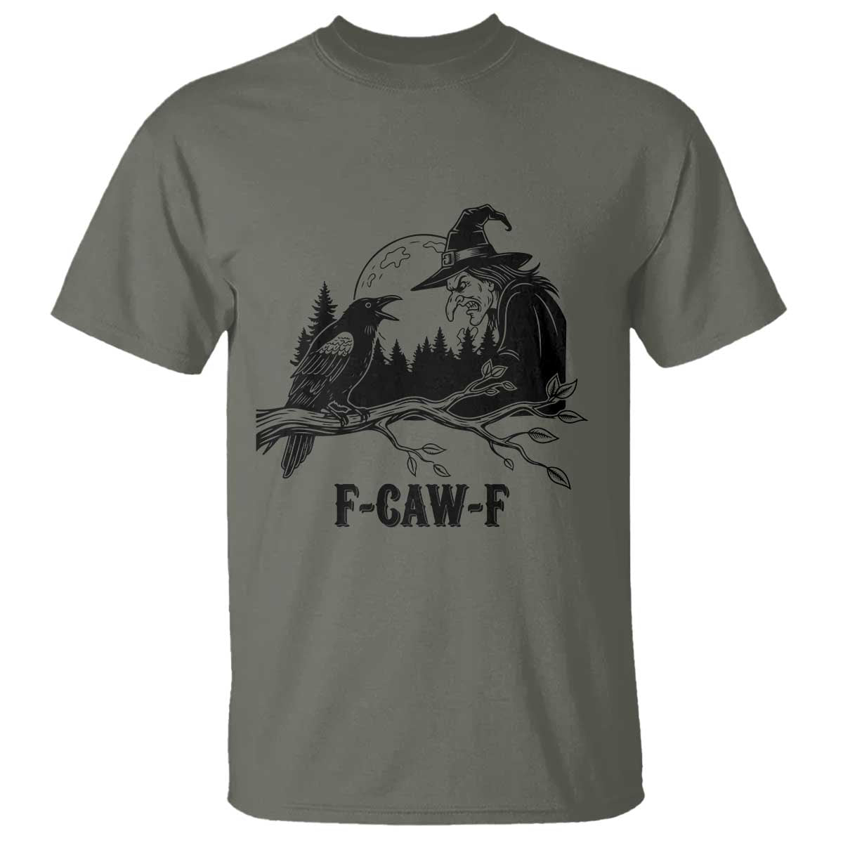 F Caw F Gothic Raven and Witch T Shirt Funny Halloween Spooky October Vibes - Wonder Print Shop