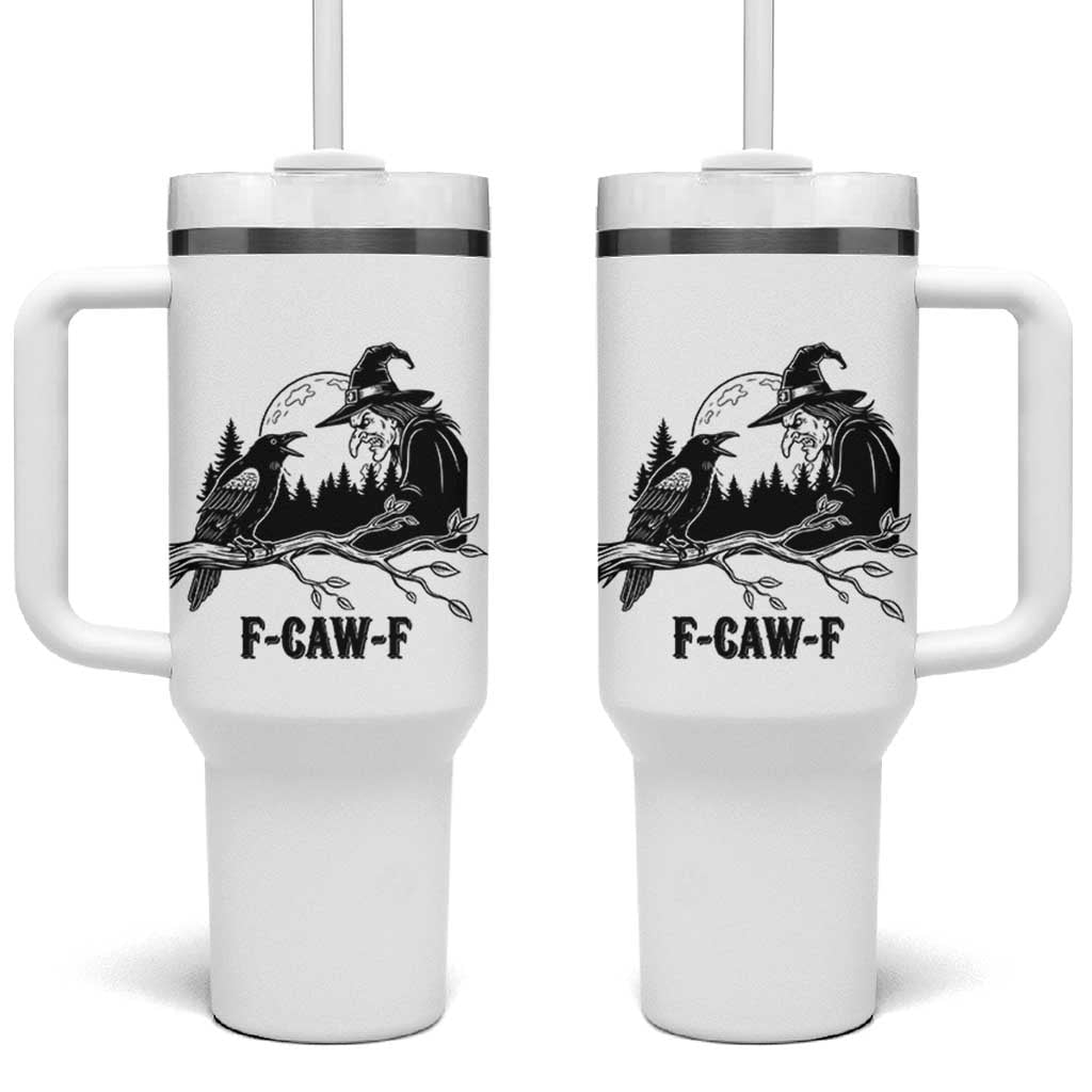 F Caw F Gothic Raven and Witch Tumbler With Handle Funny Halloween Spooky October Vibes - Wonder Print Shop