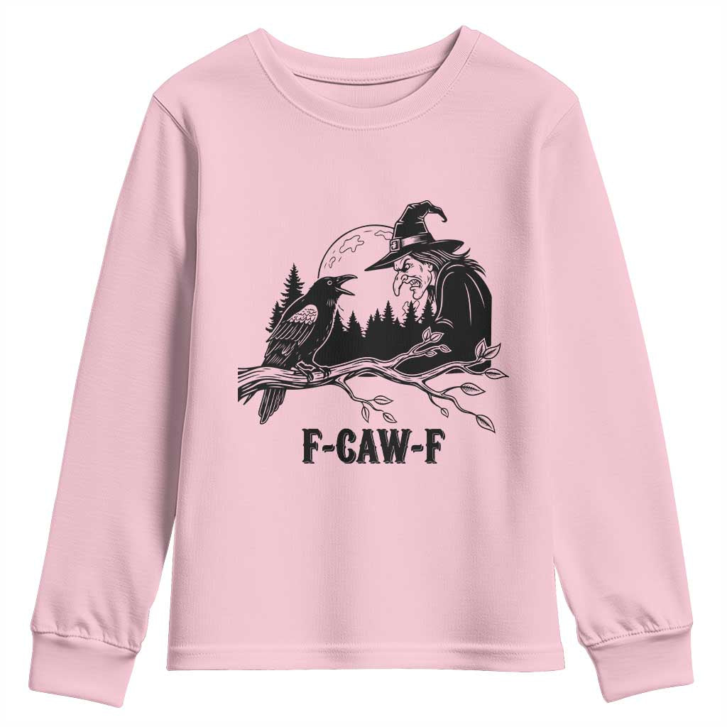 F Caw F Gothic Raven and Witch Youth Sweatshirt Funny Halloween Spooky October Vibes - Wonder Print Shop