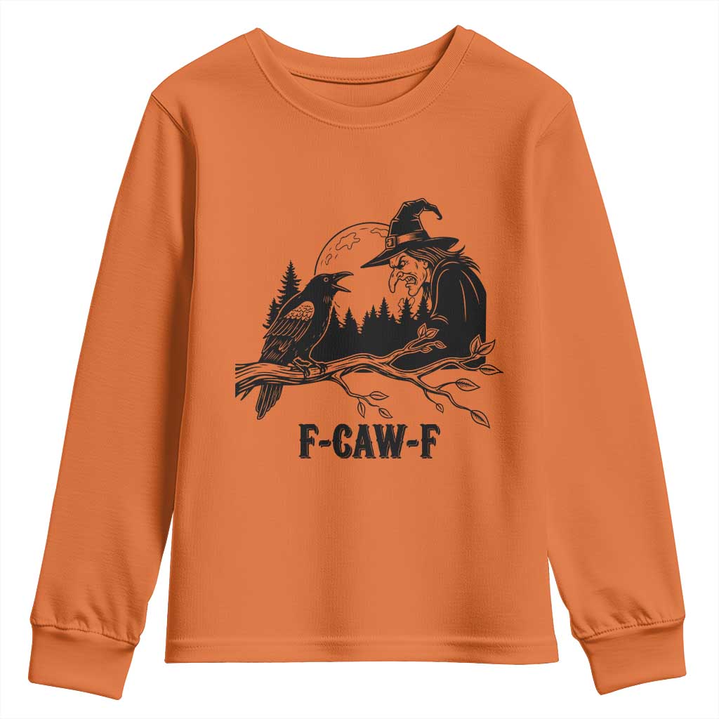 F Caw F Gothic Raven and Witch Youth Sweatshirt Funny Halloween Spooky October Vibes - Wonder Print Shop