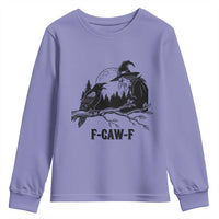 F Caw F Gothic Raven and Witch Youth Sweatshirt Funny Halloween Spooky October Vibes - Wonder Print Shop