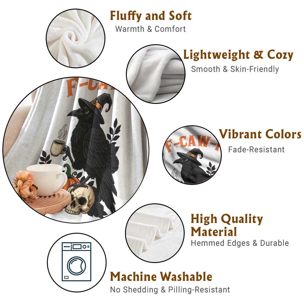 F Caw F Raven Witch Coffee Throw Blanket Funny Halloween Sarcastic Gothic Bird with Attitude - Wonder Print Shop