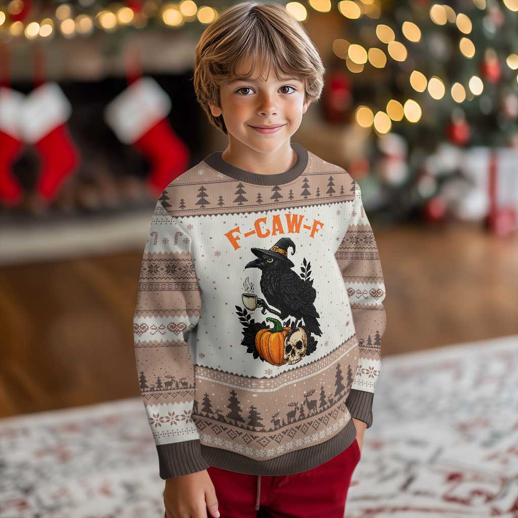 F Caw F Raven Witch Coffee Ugly Christmas Sweater Funny Halloween Sarcastic Gothic Bird with Attitude - Wonder Print Shop