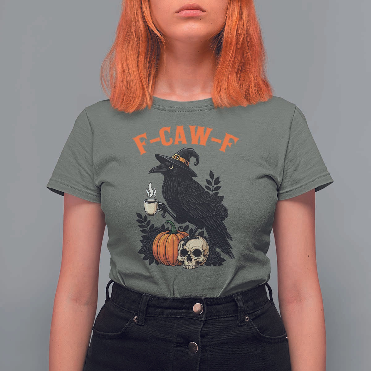 F Caw F Raven Witch Coffee T Shirt For Women Funny Halloween Sarcastic Gothic Bird with Attitude - Wonder Print Shop