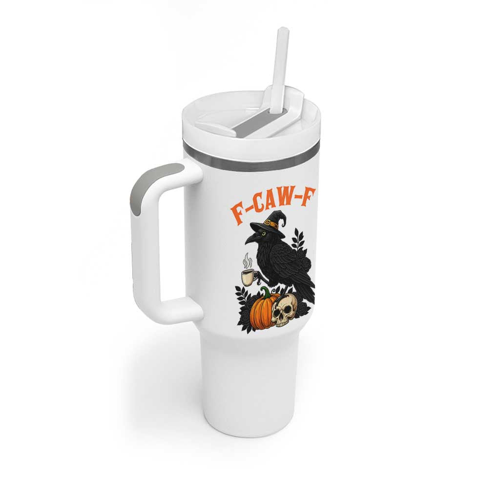 F Caw F Raven Witch Coffee Tumbler With Handle Funny Halloween Sarcastic Gothic Bird with Attitude - Wonder Print Shop