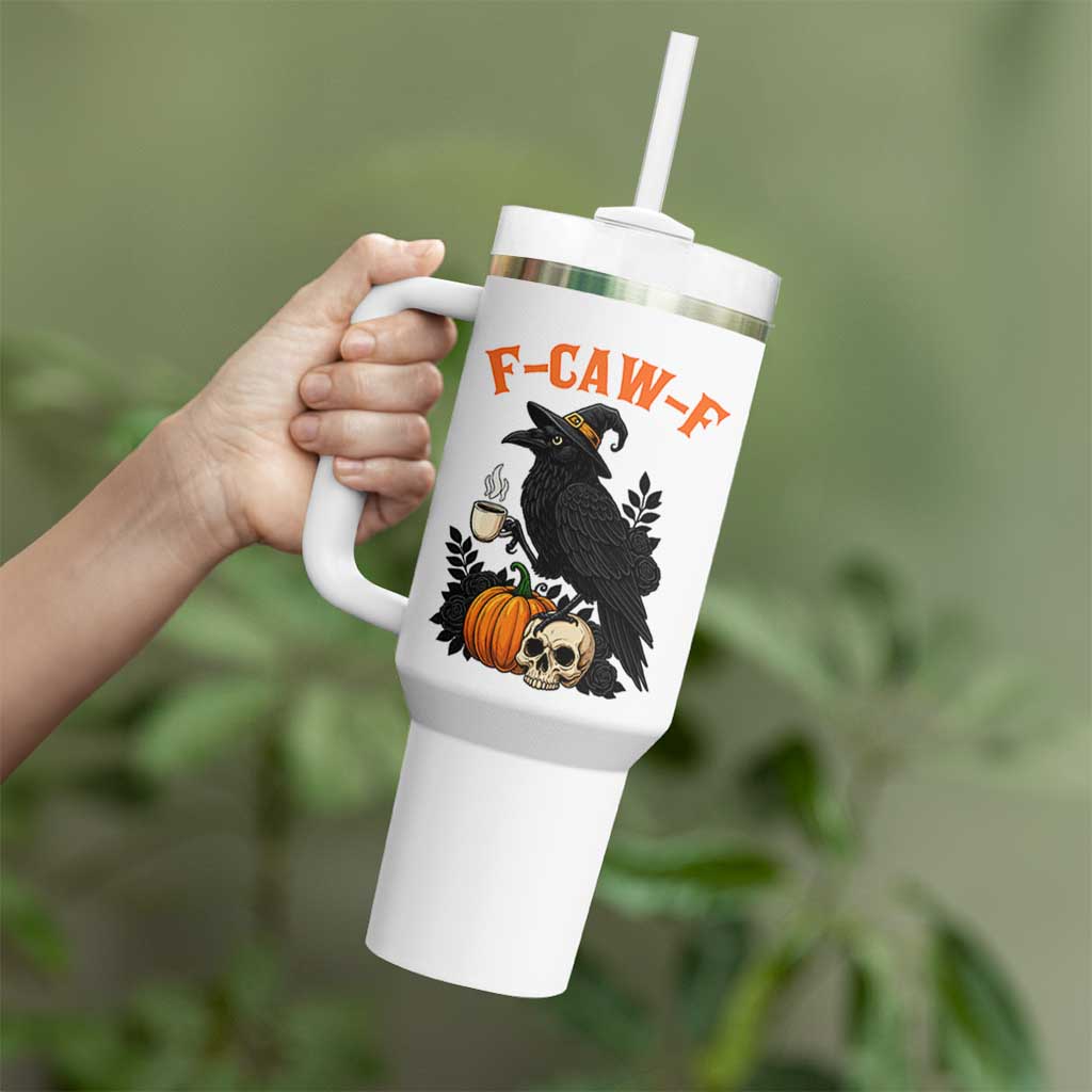 F Caw F Raven Witch Coffee Tumbler With Handle Funny Halloween Sarcastic Gothic Bird with Attitude - Wonder Print Shop