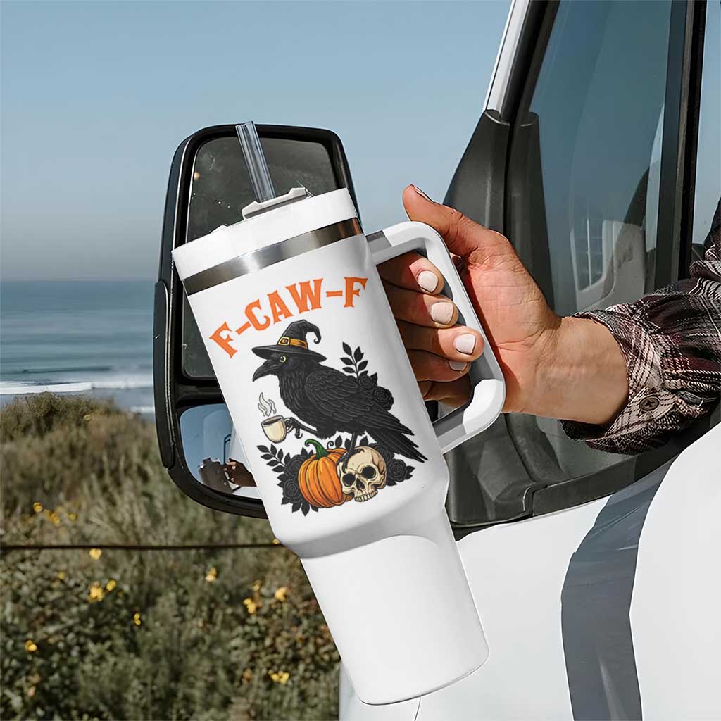 F Caw F Raven Witch Coffee Tumbler With Handle Funny Halloween Sarcastic Gothic Bird with Attitude - Wonder Print Shop