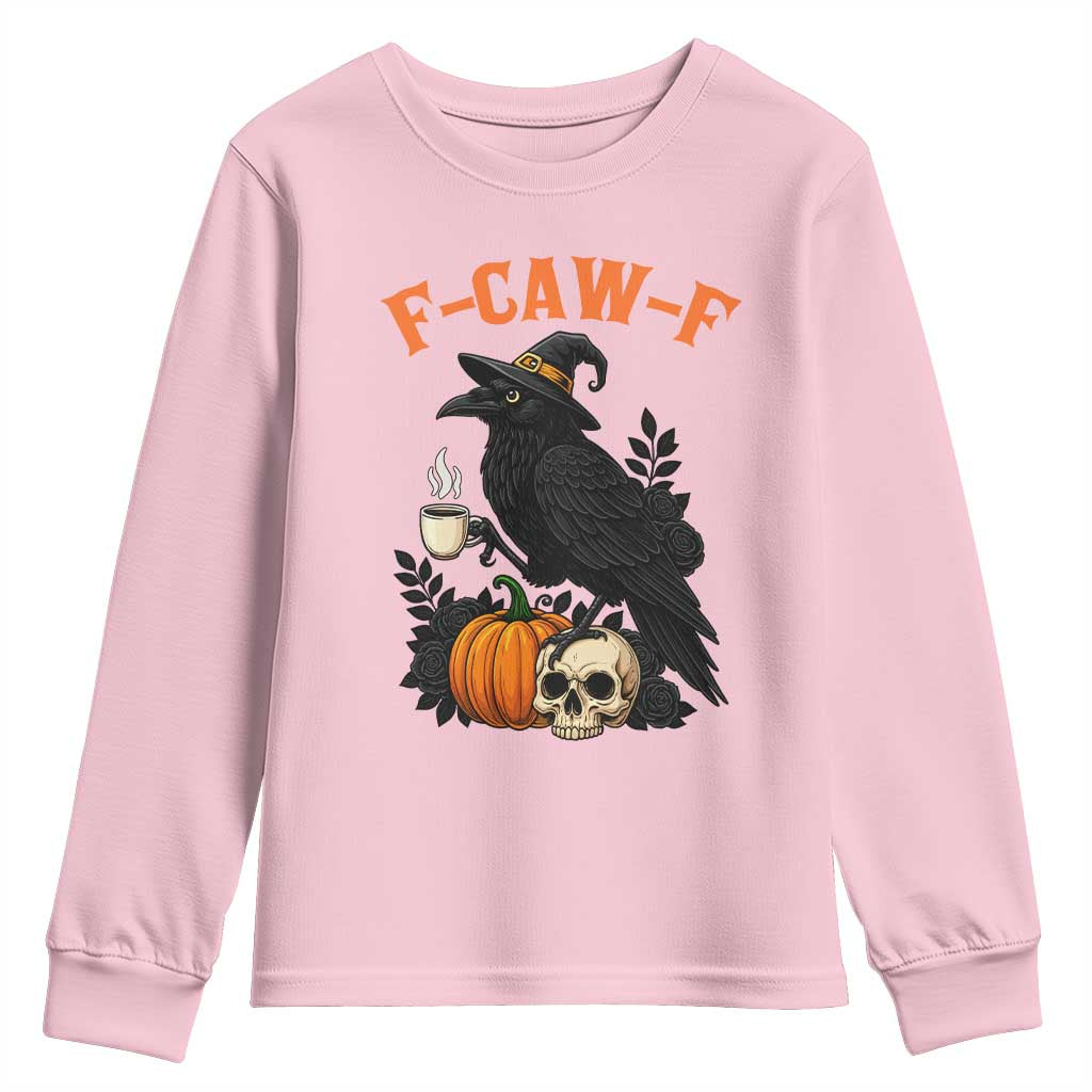 F Caw F Raven Witch Coffee Youth Sweatshirt Funny Halloween Sarcastic Gothic Bird with Attitude - Wonder Print Shop