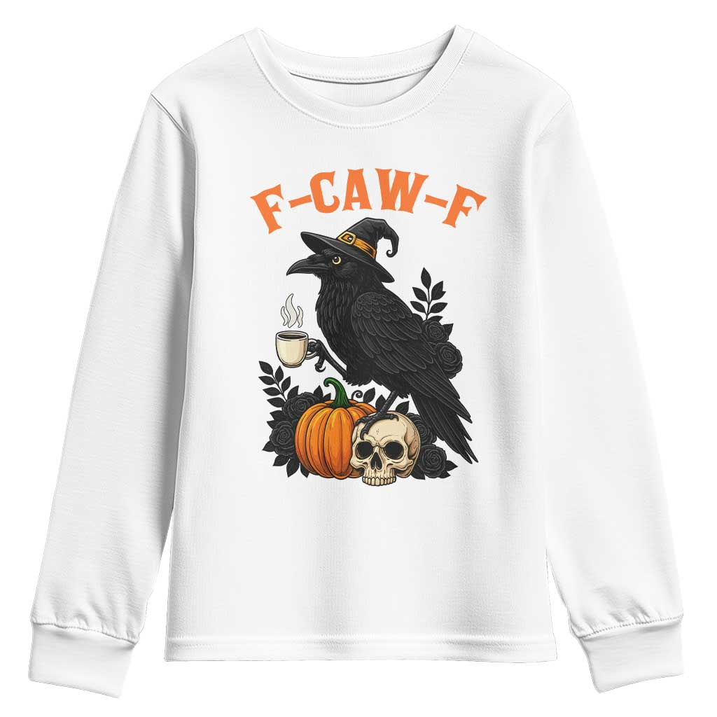 F Caw F Raven Witch Coffee Youth Sweatshirt Funny Halloween Sarcastic Gothic Bird with Attitude - Wonder Print Shop