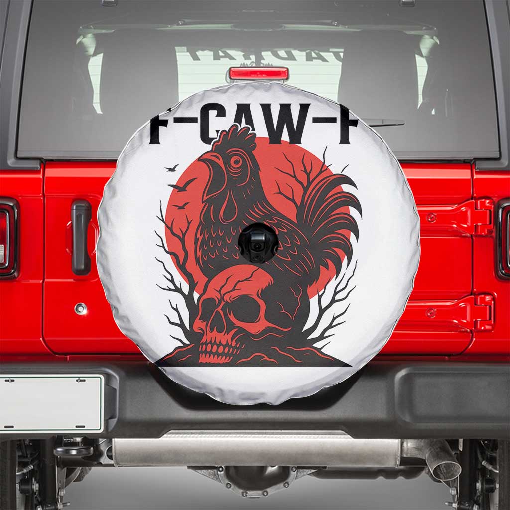 F Caw F Gothic Chicken Horror Spare Tire Cover Creepy Skull Rooster Halloween Dark Humor - Wonder Print Shop