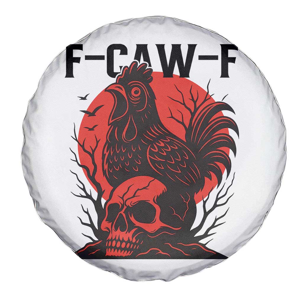 F Caw F Gothic Chicken Horror Spare Tire Cover Creepy Skull Rooster Halloween Dark Humor - Wonder Print Shop