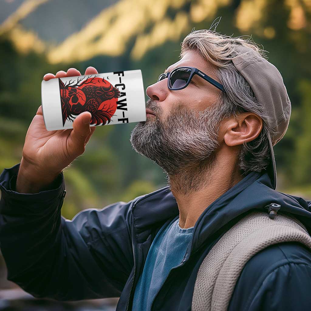 F Caw F Gothic Chicken Horror 4 in 1 Can Cooler Tumbler Creepy Skull Rooster Halloween Dark Humor - Wonder Print Shop