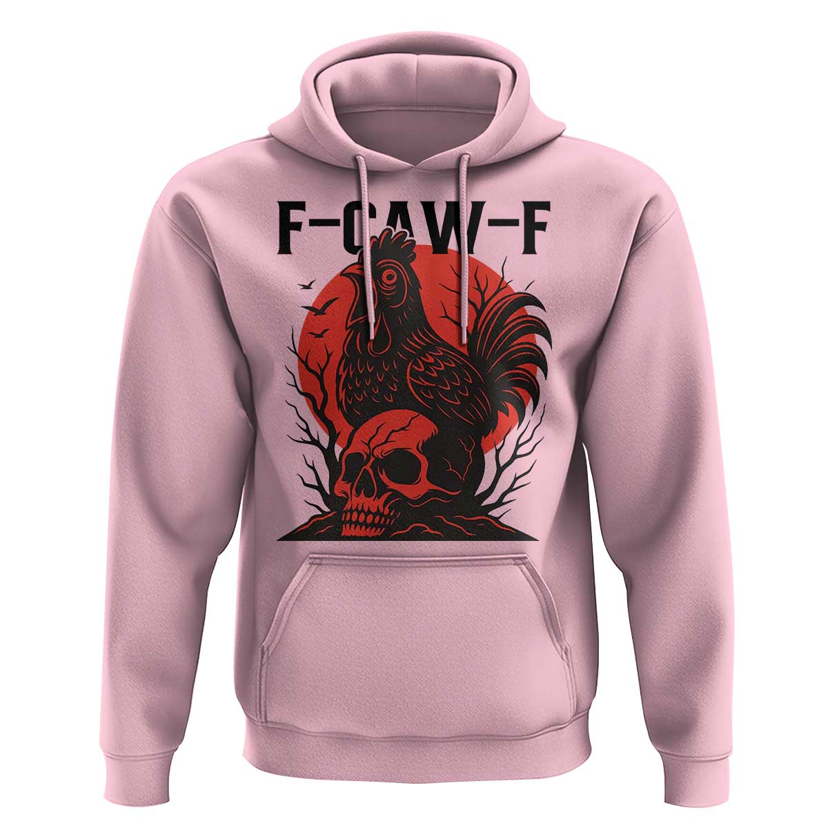 F Caw F Gothic Chicken Horror Hoodie Creepy Skull Rooster Halloween Dark Humor - Wonder Print Shop