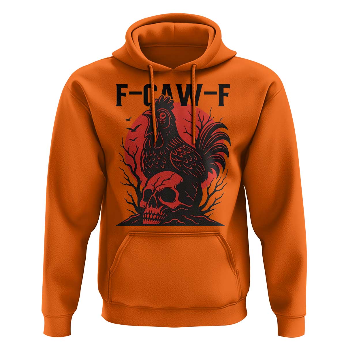 F Caw F Gothic Chicken Horror Hoodie Creepy Skull Rooster Halloween Dark Humor - Wonder Print Shop