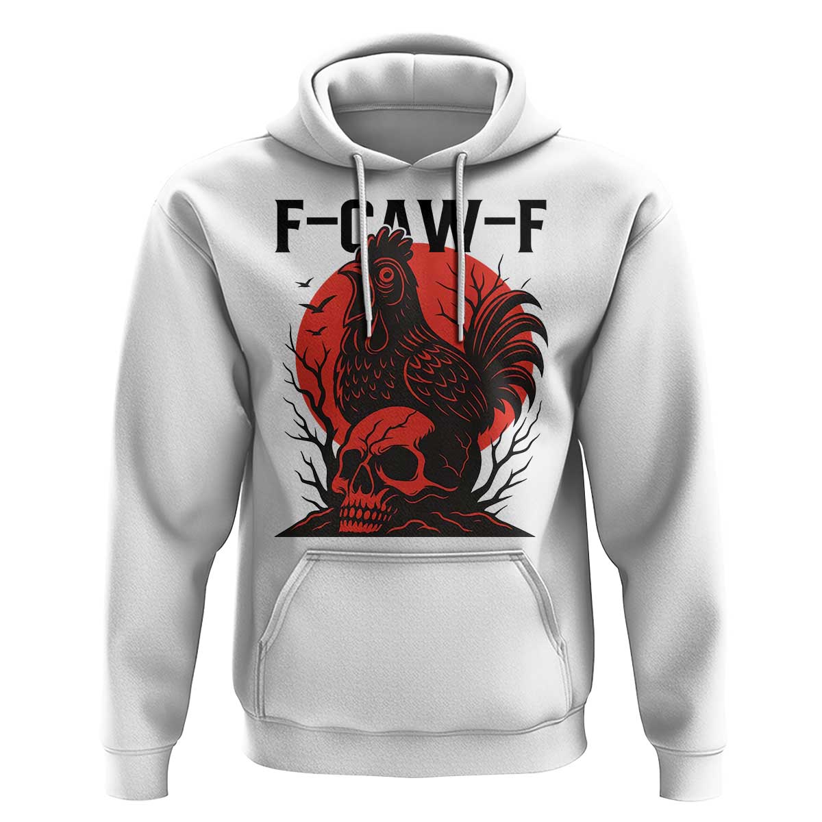 F Caw F Gothic Chicken Horror Hoodie Creepy Skull Rooster Halloween Dark Humor - Wonder Print Shop