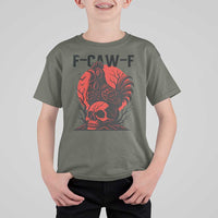 F Caw F Gothic Chicken Horror T Shirt For Kid Creepy Skull Rooster Halloween Dark Humor - Wonder Print Shop