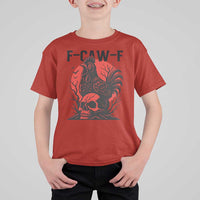 F Caw F Gothic Chicken Horror T Shirt For Kid Creepy Skull Rooster Halloween Dark Humor - Wonder Print Shop