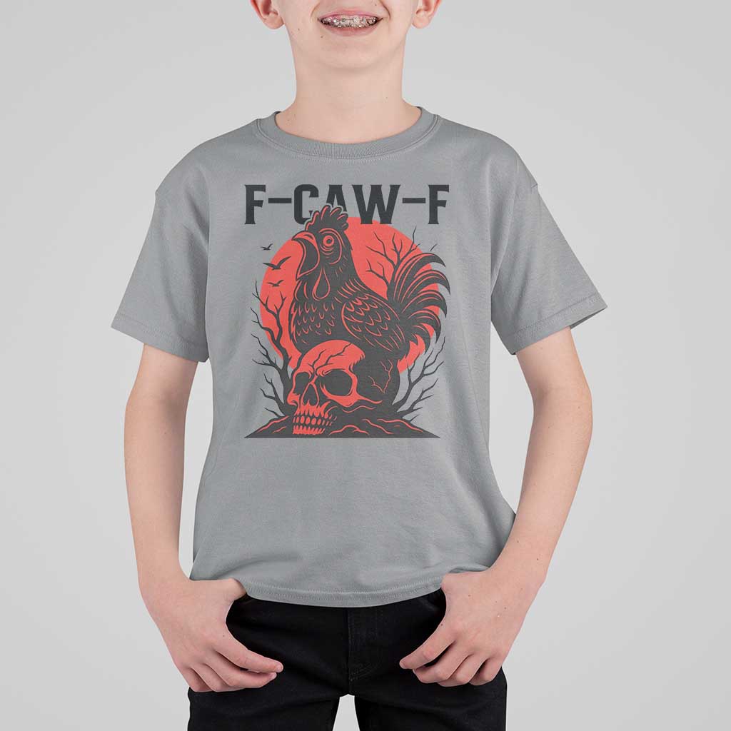 F Caw F Gothic Chicken Horror T Shirt For Kid Creepy Skull Rooster Halloween Dark Humor - Wonder Print Shop