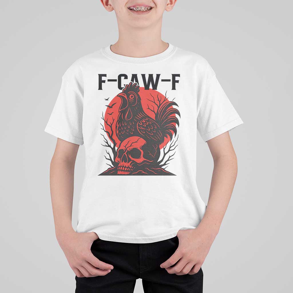 F Caw F Gothic Chicken Horror T Shirt For Kid Creepy Skull Rooster Halloween Dark Humor - Wonder Print Shop