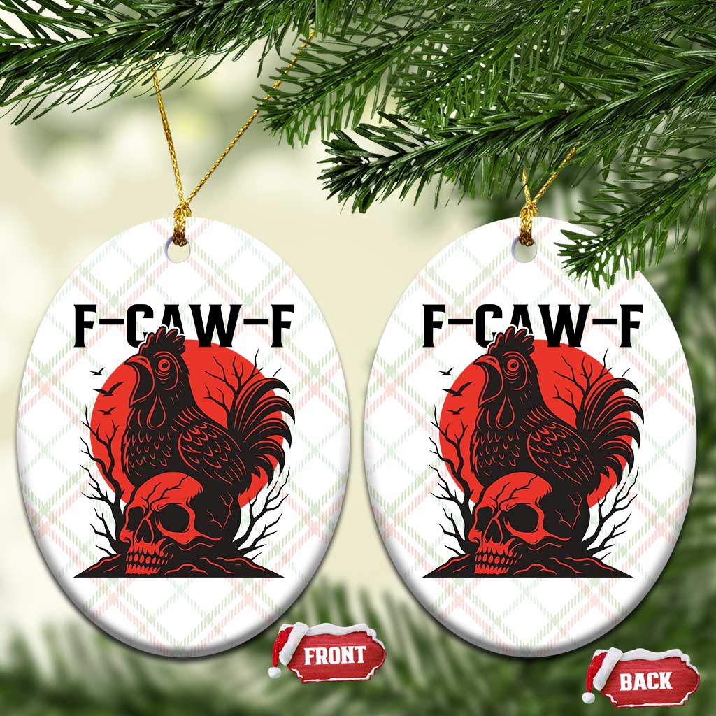 F Caw F Gothic Chicken Horror Ceramic Ornament Creepy Skull Rooster Halloween Dark Humor - Wonder Print Shop