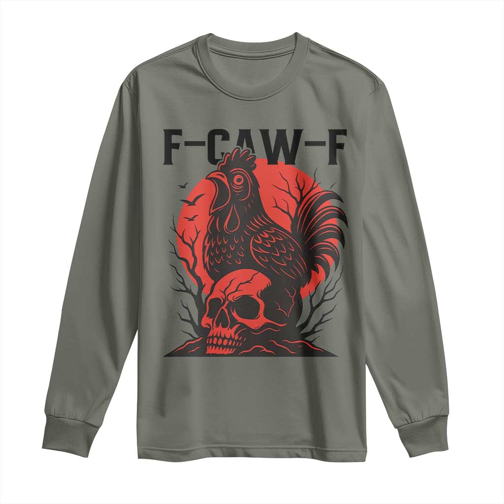 F Caw F Gothic Chicken Horror Long Sleeve Shirt Creepy Skull Rooster Halloween Dark Humor - Wonder Print Shop