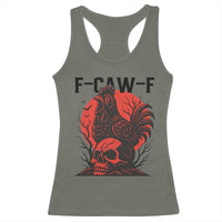F Caw F Gothic Chicken Horror Racerback Tank Top Creepy Skull Rooster Halloween Dark Humor - Wonder Print Shop